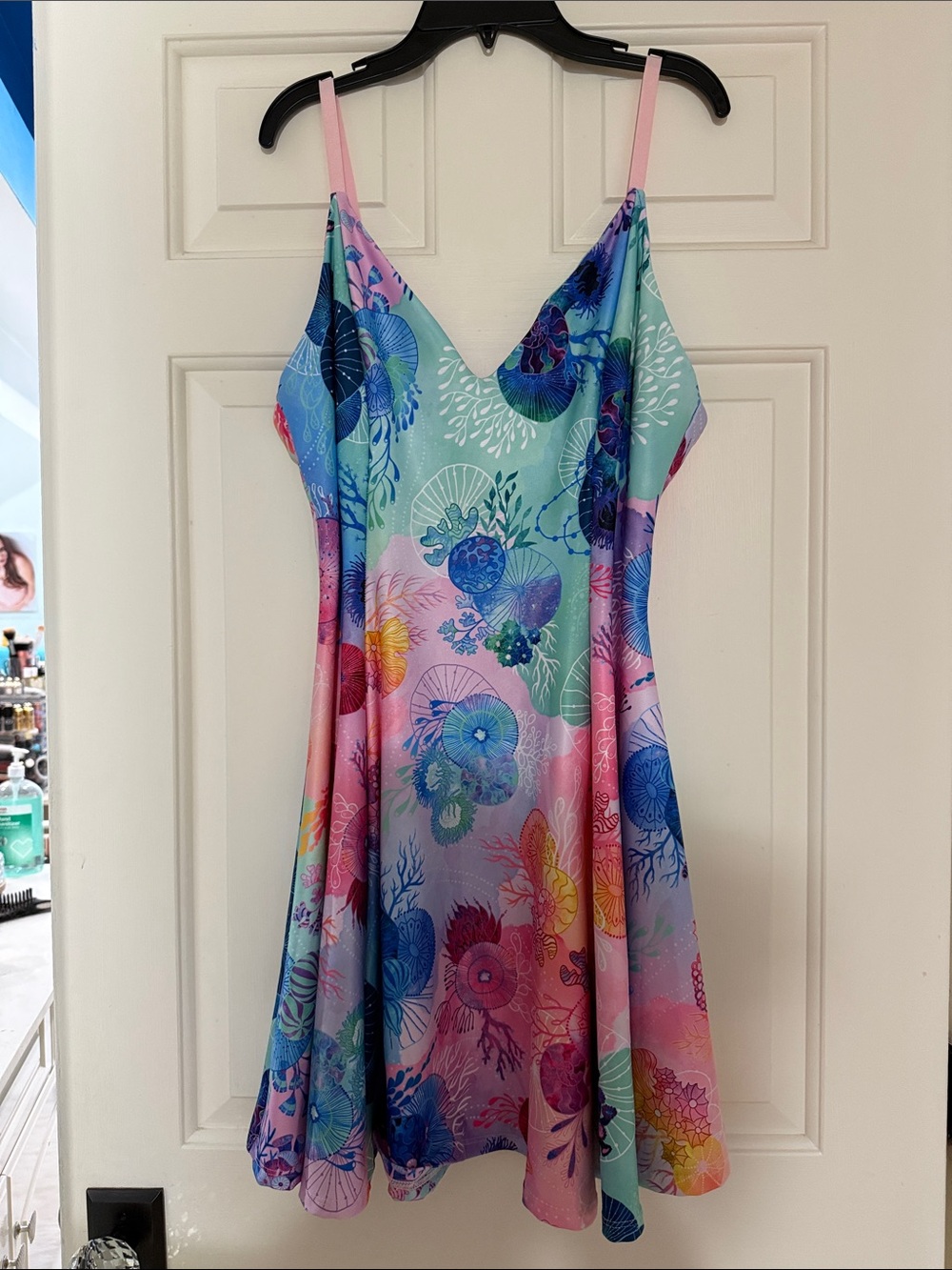 Blackmilk Multicolor Sea Life Mini Dress with Pink Straps